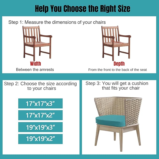 idee-home Outdoor Chair Cushions Set of 2, 19" x 19" Thick D-Shaped Patio Furniture Outdoor Seat Cushions Waterproof with Ties, Dining Pads