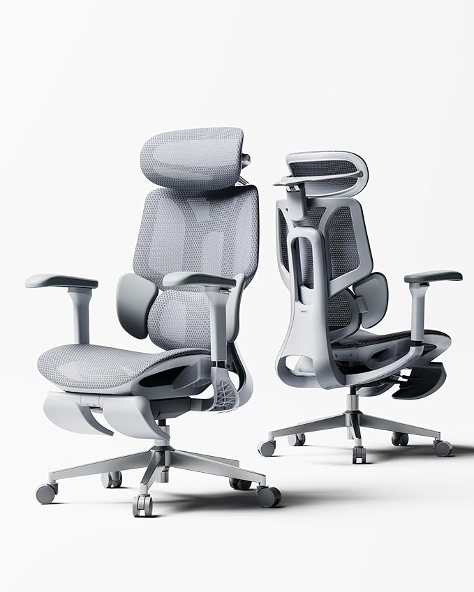 Hbada E3 Air 2026 Ergonomic Office Chair, 3-Zone Lumbar Support, Comfy Home Office Chair with Auto Recline, 4D Headrest & Armrests, 140° Tilt for Work & Relax, Grey with Footrest