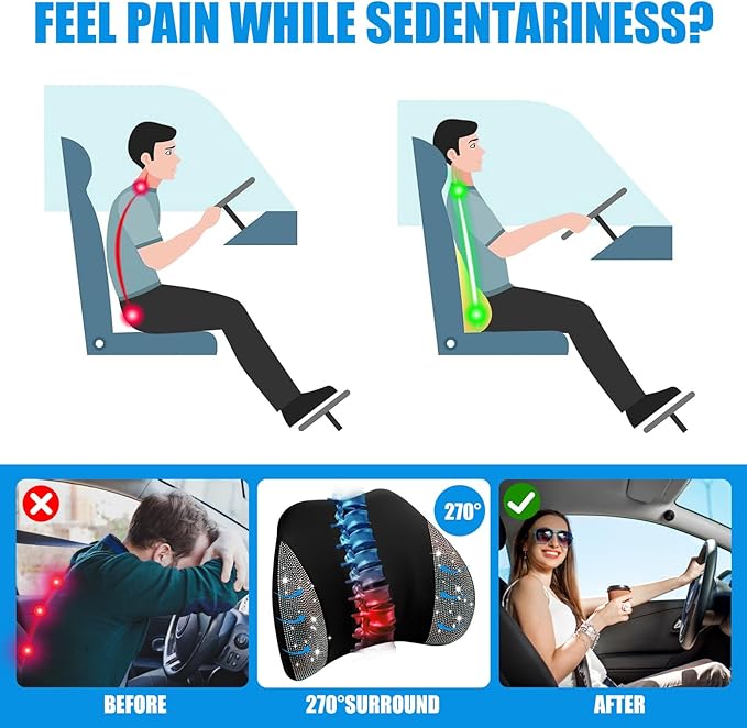 Lumbar Support Pillow with Diamond, Memory Foam Lumbar Pillow for Office Chair for Lower Back Pain Relief, Car Lumbar Support for Driving Seat, Back Support Pillow for car Chair(Black)