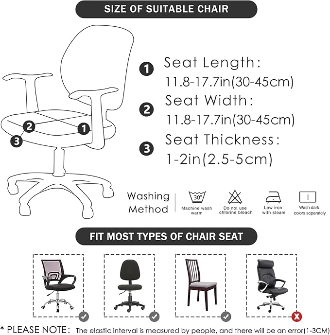 FORCHEER Office Chair Seat Cover Grey Water-Resistant 18inch Stretch Jacquard Computer Chair Seat Cushion Slipcover 1 Piece Washable