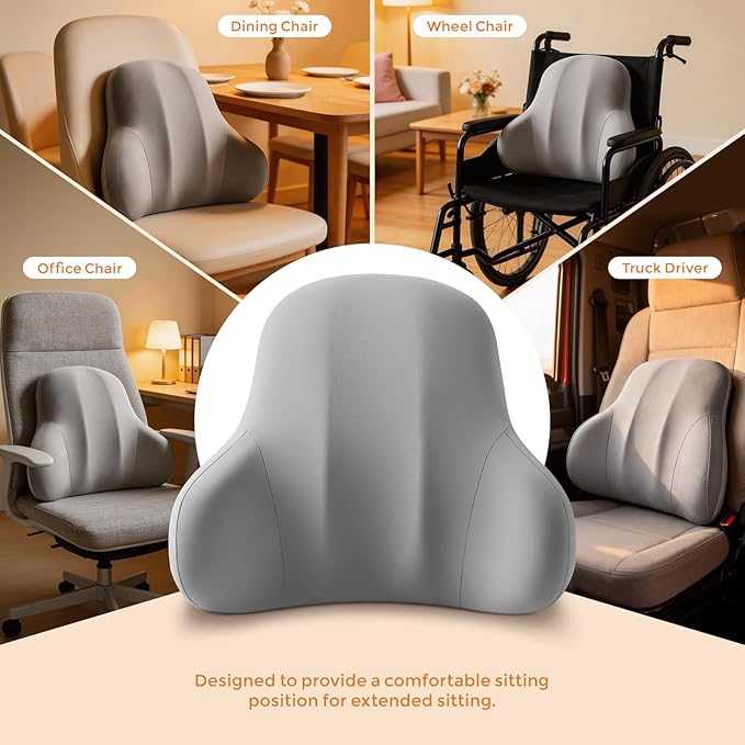 BABUR Lumbar Support Pillow for Car, Ergonomic Memory Foam Support Pillow for Lower Back Pain Relief, Washable Cover, Lumbar Cushion for Driving Seat, Fits Most Cars | Gray