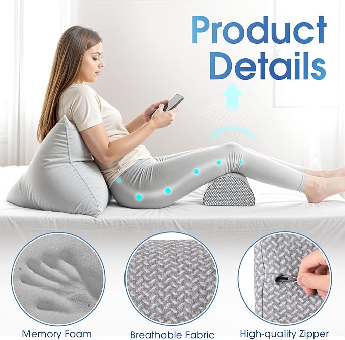 TranquilRelax 2 Pack Knee Pillow for Back Sleeping Memory Foam Half Moon Bolster Pillow for Legs, Under Knee Support, Ankle & Foot Comfort Orthopedic Pillow for Side Sleepers, Grey