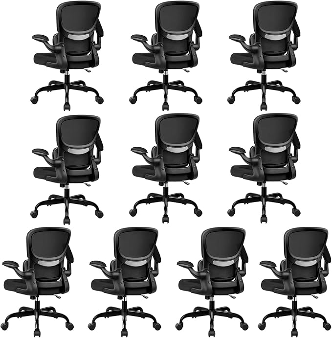 BESTFAIR Office Chair Ergonomic Desk Chair, Breathable Mesh Comfy Chair with Lumbar Support, Computer Chair, Home Desk Chair with Flip-up Armrests, Gaming Chair for Adults Home Office