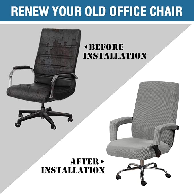 H.VERSAILTEX Stretch Office Chair Covers Jacquard Computer Desk Gaming Chair Covers Mid - High Back Universal Executive Boss Chairs Slipcovers Seat Cover Non Slip Thick Jacquard, Dove- Large