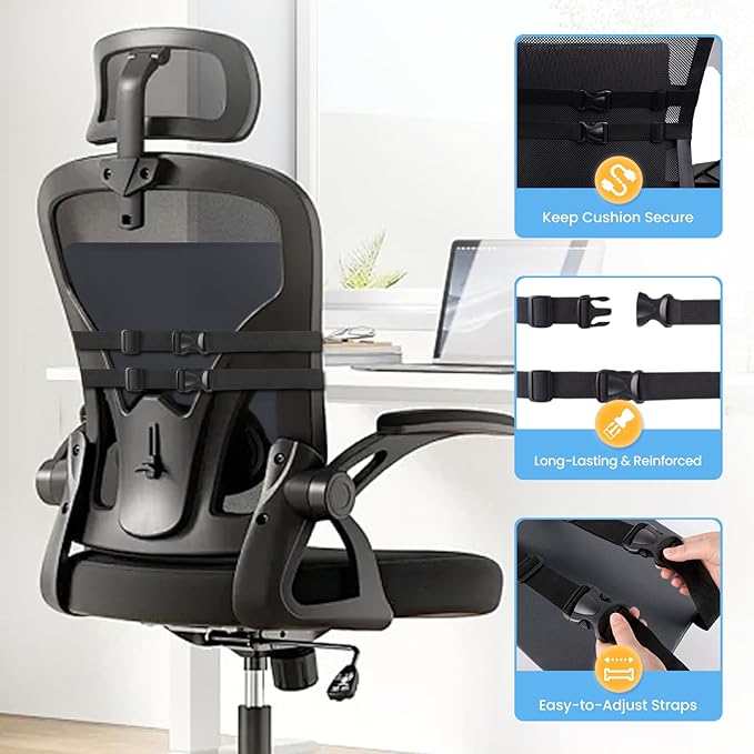 SweetSlubr Lumbar Support Pillow for Office Chair, Car Seats and Home Desks, Ergonomic Back Support with Double Adjustable Straps, Machine Washable Cover, Grey