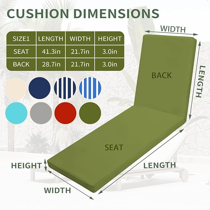 Outdoor Chaise Lounge Cushions for Patio, 72"x22"x3" Lounge Chair Cushions Set of 2, Waterproof Replacement Seat Cushions for Outdoor Furniture