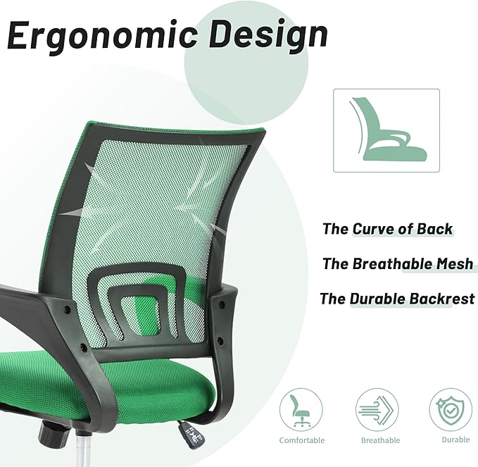 Office Chair,Mesh Computer Chair with Arm and Wide Comfortable Seat,Ergonomic Desk Chair with Lumbar Support,Work Chairs for Home Office,Adjustable Rolling Desk Chair,Green