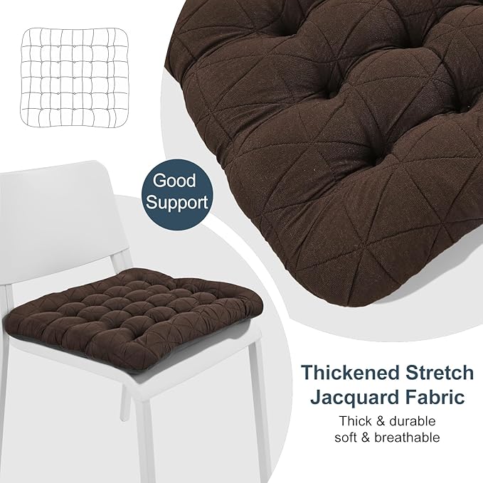 BUYUE Good Support Office Chair Cushion, Luxury Jacquard with Anti-Skid Silicone Seat Cushion Padded for Computer Desk Kitchen Chair (1 Count, Brown)