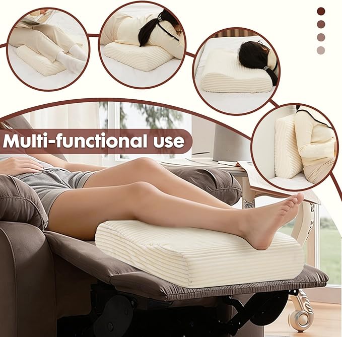 B Shape Corduroy Recliner Foot Pillow, Foam Extra Large Foot Rest Cushion with Adjustable Straps, Suitable for Bed Chair Sofa Headrest Back Lumbar Leg Support Pillow (Beige)