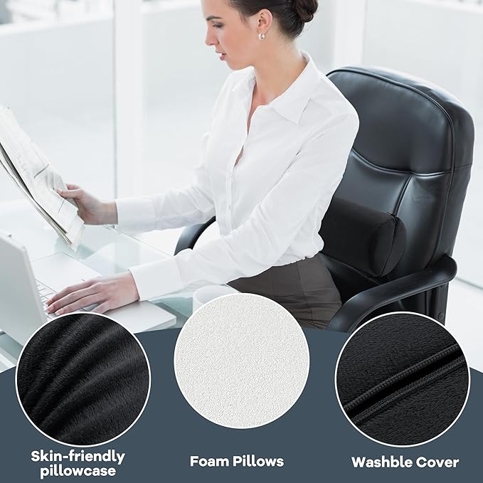 ROYALAY Neck Pillow for Sleeping Round Roll Pillow Including 2 Pack Half Moon Cervical Pillow, Foam Roll Pillow for Pain Reduce, Washable Bolster Pillow for Head Neck Back and Legs, Black