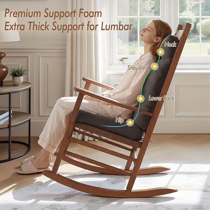 Rocking Chair Cushion, Set of 2, with Thicken Seat & Lumbar Support Back Cushion, Ergonomic Chair Cushion Non-Slip Bottom with Ties for Indoor/Outdoor Rocker, Office Chair, 22X17 Inch, Dark Grey