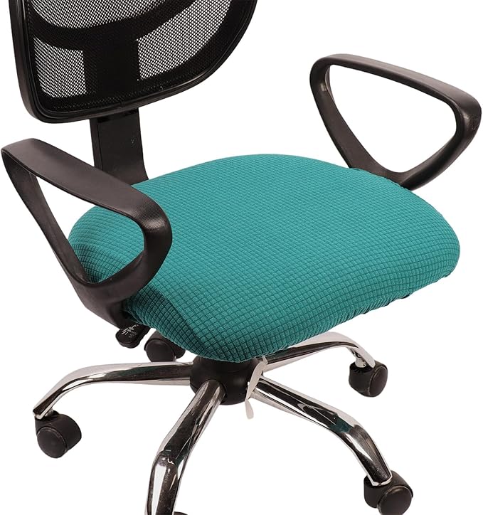Melaluxe Stretch Jacquard Office Chair Cover, Removable Washable Desk Chair Cover Rotating Chair Seat Slipcover, Teal Blue