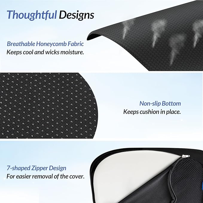 ZIKEE Ergonomic Seat Cushion with Thigh Relief Slope, High-Density Memory Foam Office Chair Cushions with U-Shaped Back for Tailbone, Sciatica Pain Relief, Suitable for Car Seat, Airplane, Bleacher