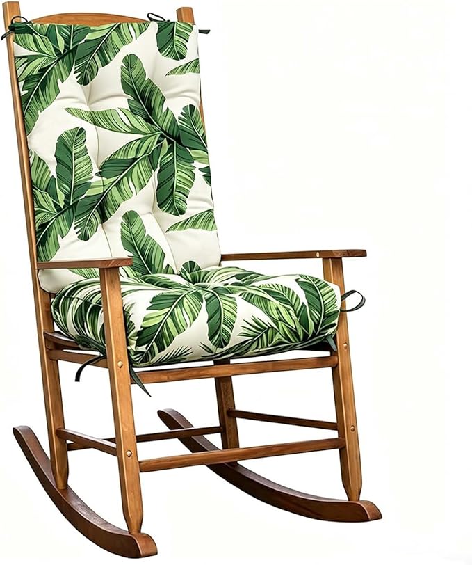 Patio Rocking Chair Cushion Outdoor Indoor Chair Cushions Replacement for Porch Chairs Waterproof Seat Pads Green White