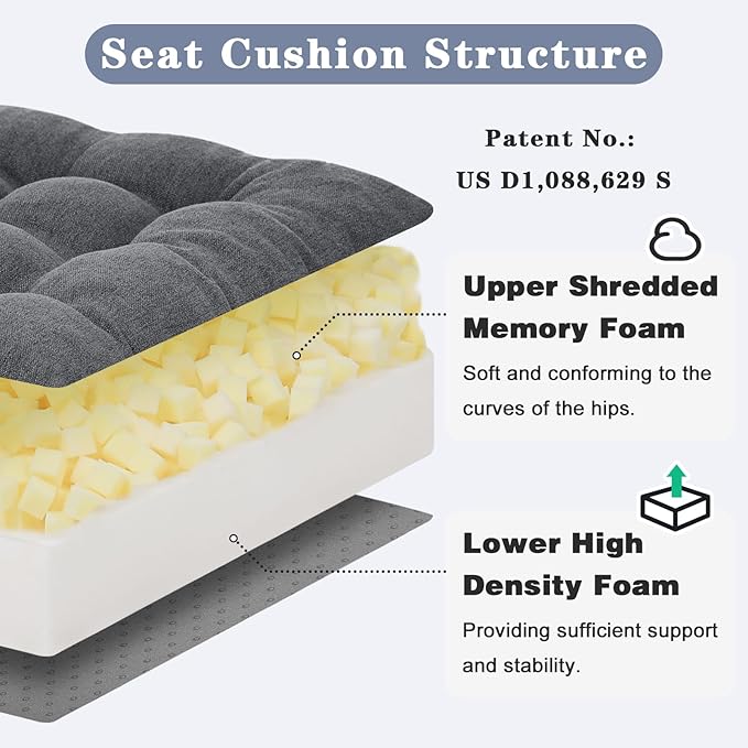 baibu Large Memory Foam Recliner Cushions for Elderly, 20x20x5 Inch Thick Dual-Layer Patent Design Non-Slip Recliner Seat Cushion for Couch for Easy to Stand Up & Reduce Hip & Lumbar Pain, Dark Grey