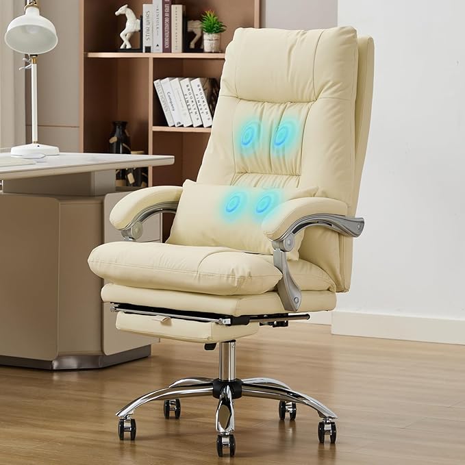 Massage Office Chair with Foot Rest,6 Points Vibration, Executive Office Chairs Tall Office Chair,Ergonomic Reclining Desk Chair
