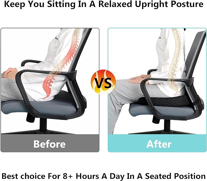 Large Pressure Relief Office Car Seat Cushion,10-Inch Extended U-Cutout,Sciatica & Back Coccyx Tailbone Pain Relief Chair Pad,Memory Foam Butt Pillow for Computer Desk,Wheelchair, Car