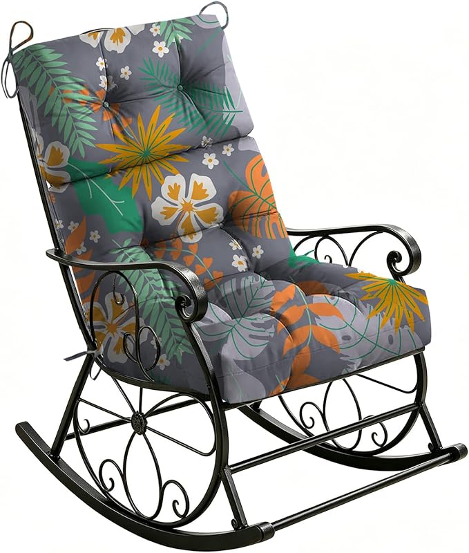 Outdoor Adirondack Chair Cushion, Waterproof All Weather Patio Seat Pad with Secure Ties for Furniture Wicker 45x21 Inch Flower Printed