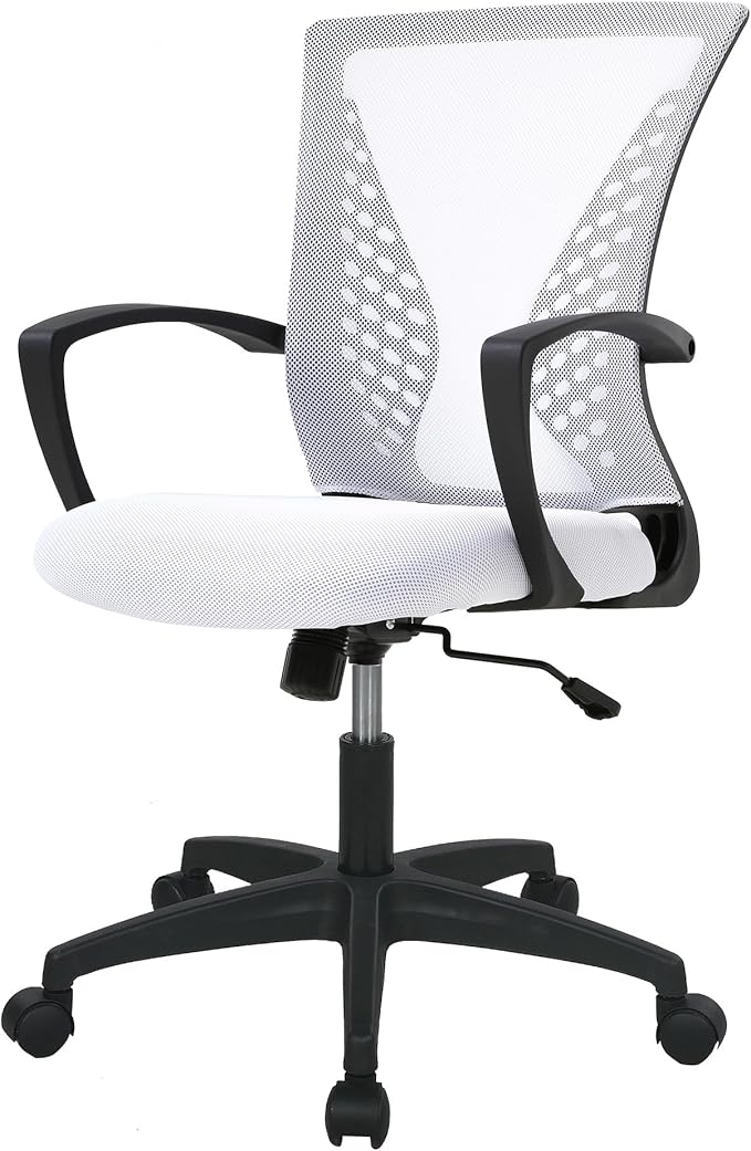PayLessHere Office Computer Gaming Chair Ergonomic Mesh Desk Chair Adjustable Video Game Chairs with 360 Degrees Swivel Wheels Armrest Lumbar Support for Home Office,White