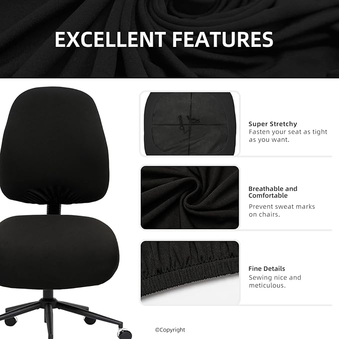 Water-resistant Stretchable Computer Chair Covers - Washable Rotating Backrest and Seat Protectors for Pets - Black