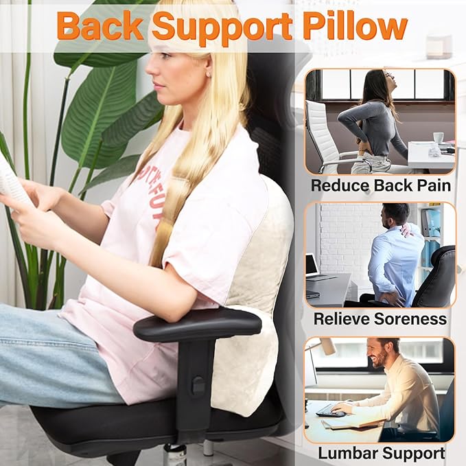 1 MIDDLE ONE Back Pillow for Chair, Memory Foam Lumbar Pillow for Back Support, Back Rest Cushion for Office, Sofa, Couch Sitting, Recliner, Bed and Lower Back Pain (Beige)