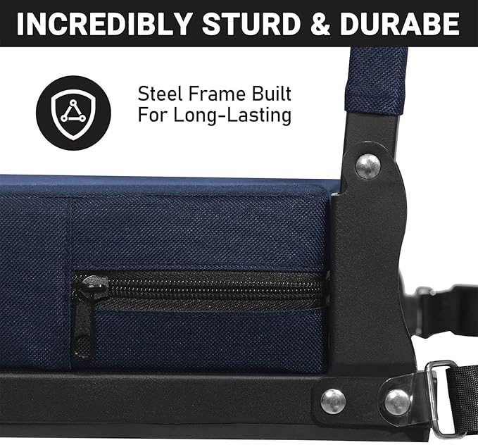 Sheenive Stadium Seats for Bleachers with Back Support, Bleacher Seats with Backs and Cushion Wide, Padded Portable Folding Comfort Stadium Chair with Shoulder Strap, Navy Blue 2 Pack