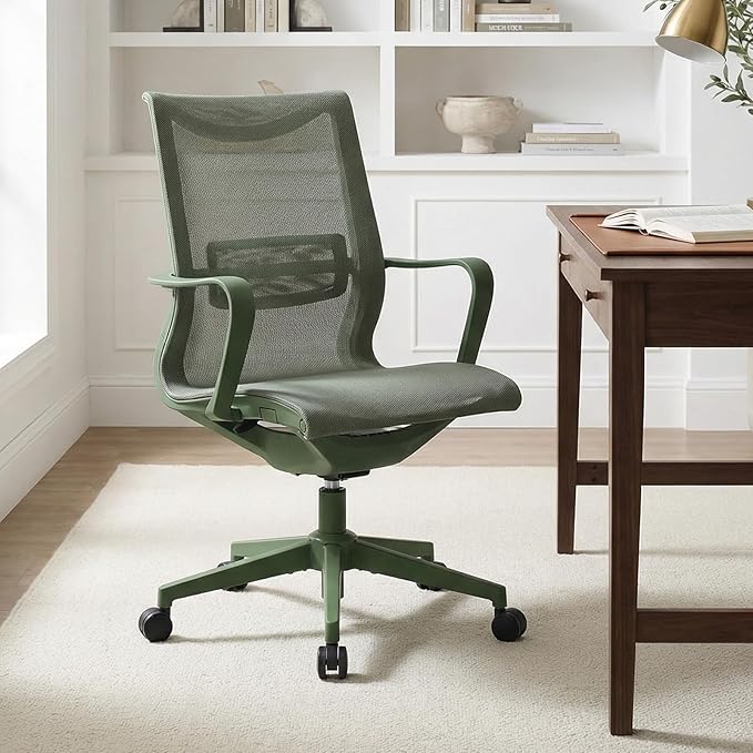 LuxErgo Ergonomic Mesh Office Chair, Mid Back Desk Chair with Lumbar Support & Armrests, Height Adjustable, 115° Recline, 360° Swivel Rolling Task Chairs for Home Office, Green