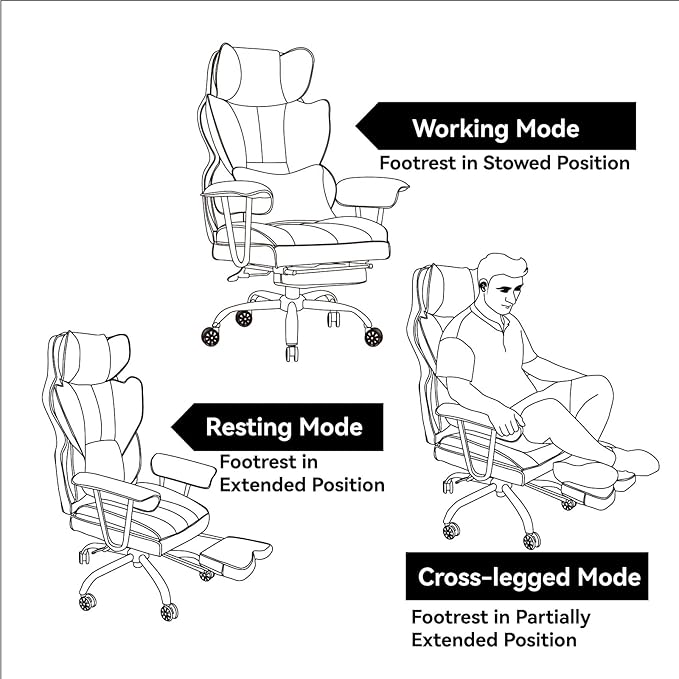 Efomao Big and Tall Office Chair 400lbs – PU Leather Executive Office Chair with Lumbar Support & Leg Rest, Heavy-Duty Computer Chair for Home Office, Grey