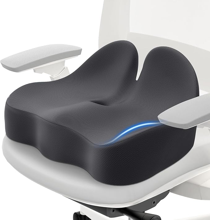 CushZone Memory Foam Seat Cushion for Office Chair, Ergonomic Coccyx Cushion for Desk Chair, Tailbone Support Pillow for Long Sitting, Non-Slip Seat Pad for Home, Car, Gaming Chair (Grey, X-Large)