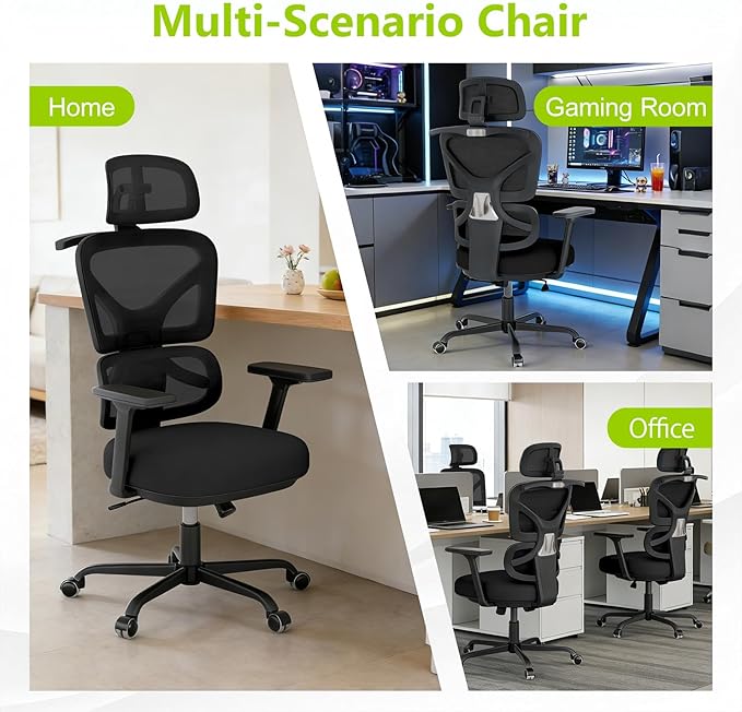 Ergonomic Office Chair Mesh Desk Chair with Lumbar Support and Headrest, High Back Computer Chair with Armrest and Tilt Lock, Home Office Desk Chairs for Men Women