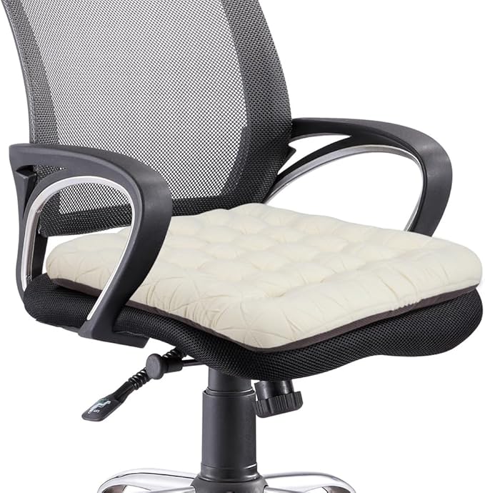 BUYUE Good Support Office Chair Cushion, Luxury Jacquard with Anti-Skid Silicone Seat Cushion Padded for Computer Desk Kitchen Chair (1 Count, Beige)