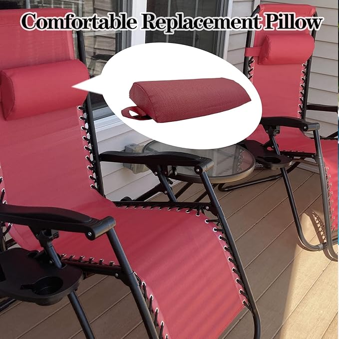 Ostlttyn Zero Gravity Chair Replacement Pillow Headrest with Elastic Band, Universal Soft Removable Padded Cushion Head Pillow for Zero Gravity Lounge Chair, Folding Patio Lawn Recliner Chair, Red