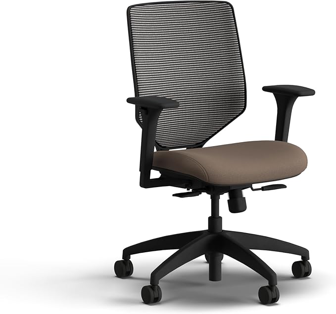 HON Solve Office Chair, Ergonomic Office Chair Mesh Back Support, Adjustable Lumbar Support, Height Adjustable Arms, Black Frame, Bark