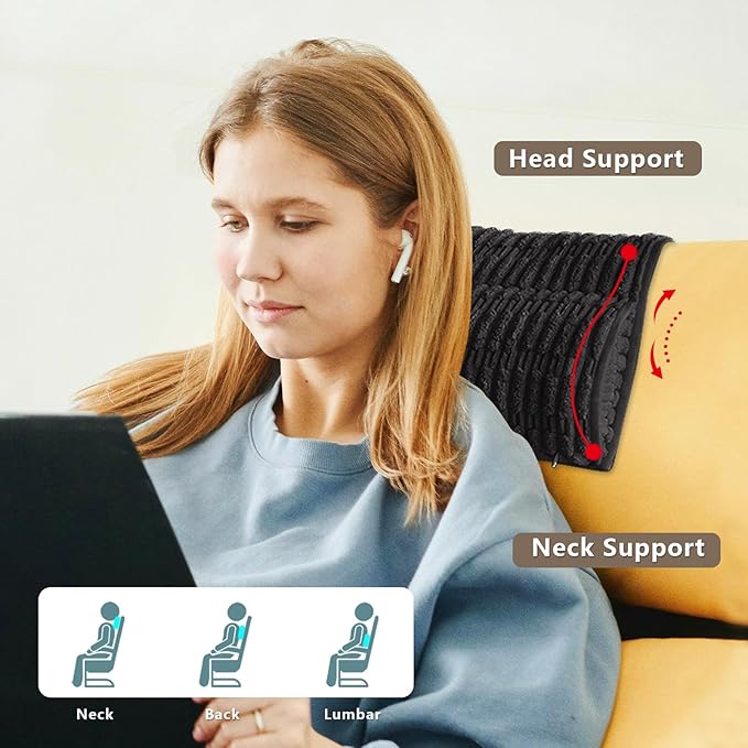 Headrest and Support Pillow,Recliner Pillow for Neck, Head, or Foot for Office or Massage Chairs, Neck Pain Relief and Cervical Support. Nonslip, Removable Cover (Black, 5.5" Wx13 Lx3 H)