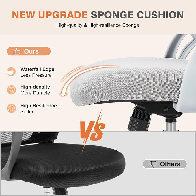 Sweetcrispy Home Office Managerial Executive Chair, Ergonomic Mesh Adjustable Swivel Mid-Back Chair with, Flip-up Arms, Comfortable Lumbar Support, Comfy Arms for Bedroom,Study,Student, Grey