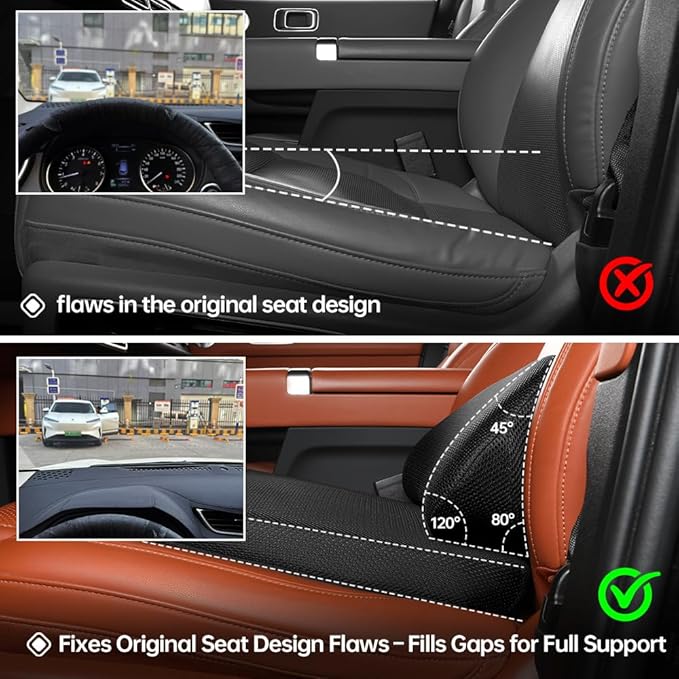 2Pack Lumbar Support Pillow & Seat Cushion for Car, Breathable Mesh, Wear-Resistant, Ergonomic Design, Back and Waist Support, Hip Cushioning, Comfortable for Long Time Driving and Sitting