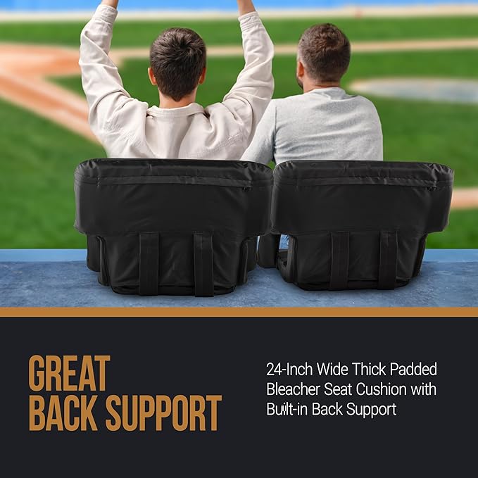 Home-Complete Stadium Seats - Bleacher Cushion with Padded Back Support and Armrests - 6 Reclining Positions Folding Stadium Chair with Carry Straps for Sports, Concerts, Camping, or Beach