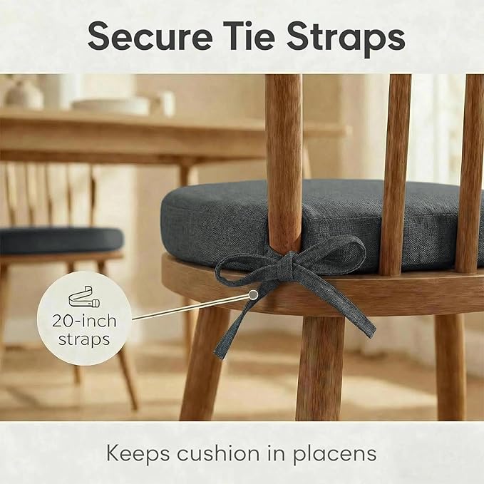 4 Pack Dark Grey Winsor Chair Cushions with Ties, Dining Kitchen Chair Seat Pads Non Slip Removable Washable Cover 17"x16"