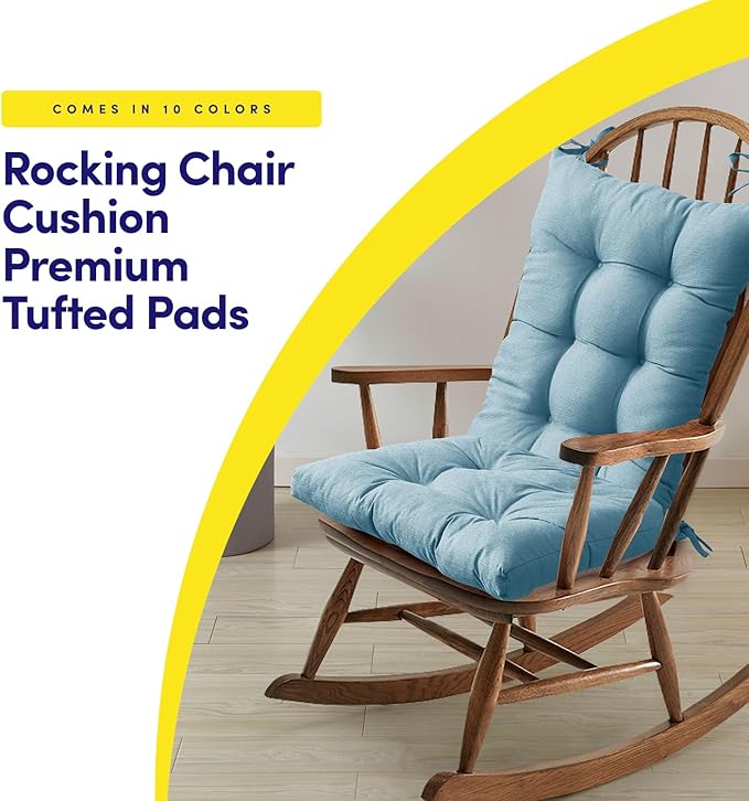 Sweet Home Collection Rocking Chair Cushion Premium Tufted Pads Non Skid Slip Backed Set of Upper and Lower with Ties, 1 Count (Pack of 1), Teal