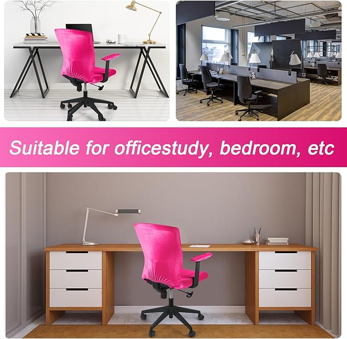 Tallew 4 Pcs Office Chair Covers Set Computer Universal Protective Stretchable Chair Seat Covers Desk Armrest Slipcovers Pads Office Cushion Backrest for Rotating(Rose Red)