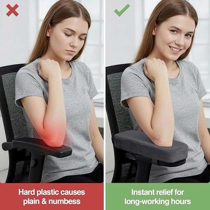 Smiry Ergonomic Office Chair Armrest Pads, Memory Foam Arm Rest Covers, Non-Slip Armrest Cushion with Adjustable Buckles and Straps, Elbow Relief for Desk, Gaming & Wheelchair (Dark Grey, Set of 2)