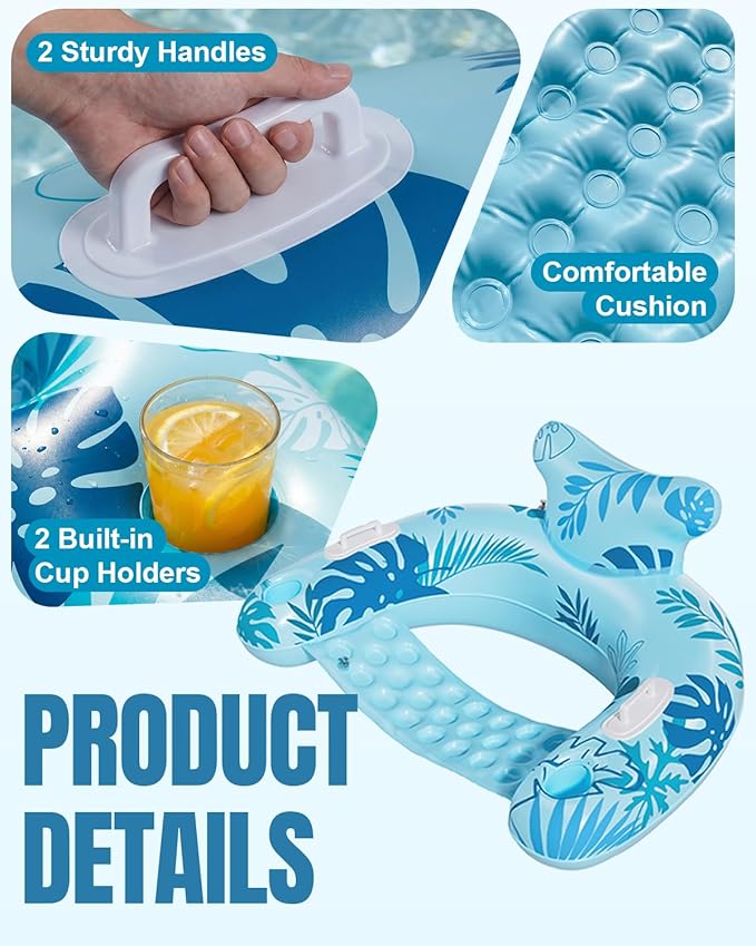 HLDIRECT Inflatable Pool Floats Adult, Floating Pool Chair with Cup Holders for Swimming Pool, Water Chair Pool Lounger with Handles & Ergonomic Headrest for Party Summer Water Fun