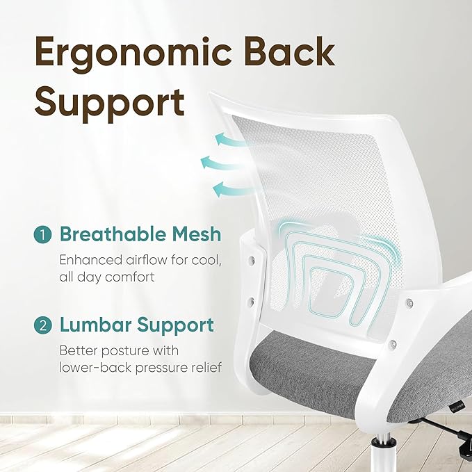ETONEX Office Chair with Ergonomic Mid Back Cushion Lumbar Support Adjustable Swivel Rolling Computer Gaming Desk Chair Comfy Mesh Seat Wheels Home Executive Use (1, Grey)