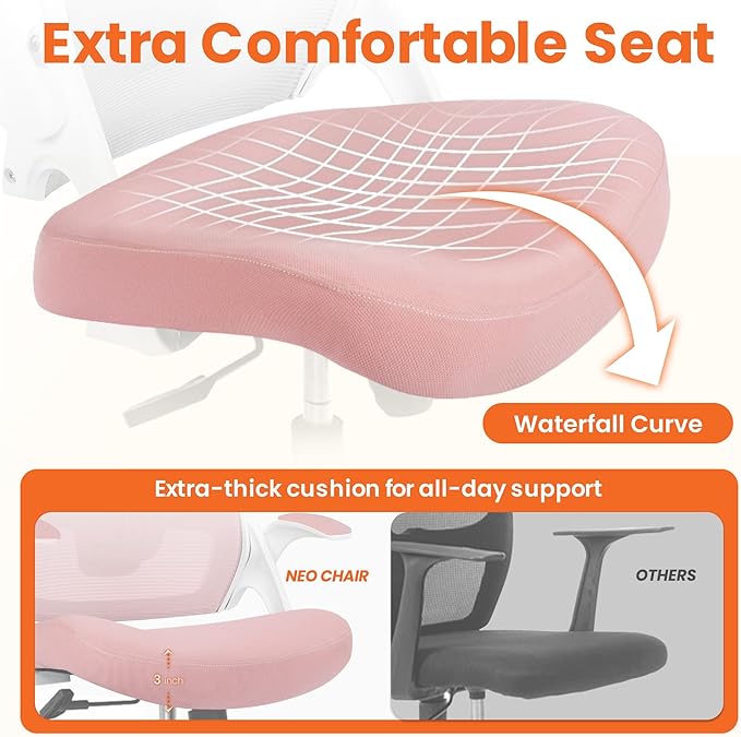 NEO CHAIR Ergonomic Office Desk Chair High Back Computer Gaming Mesh Chair with Comfy Task Adjustable Arms Lumbar Support Headrest Swivel for Home Office (Pink)