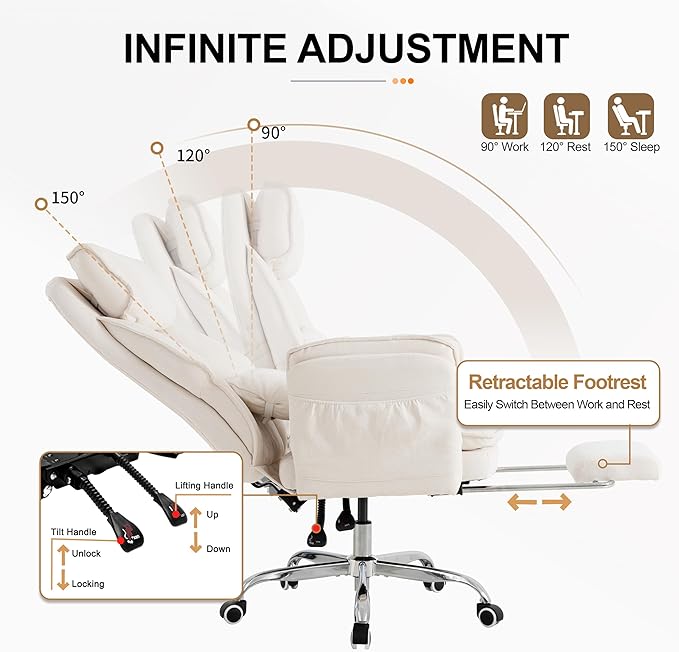 Okeysen Office Chair with Flip Armrests, Big and Tall Office Chair with Foot Rest & Lumbar Pillow, Wide Reclining Desk Chair for Cross Legged Sitting & Pets, Executive Ergonomic Computer Gaming Chair