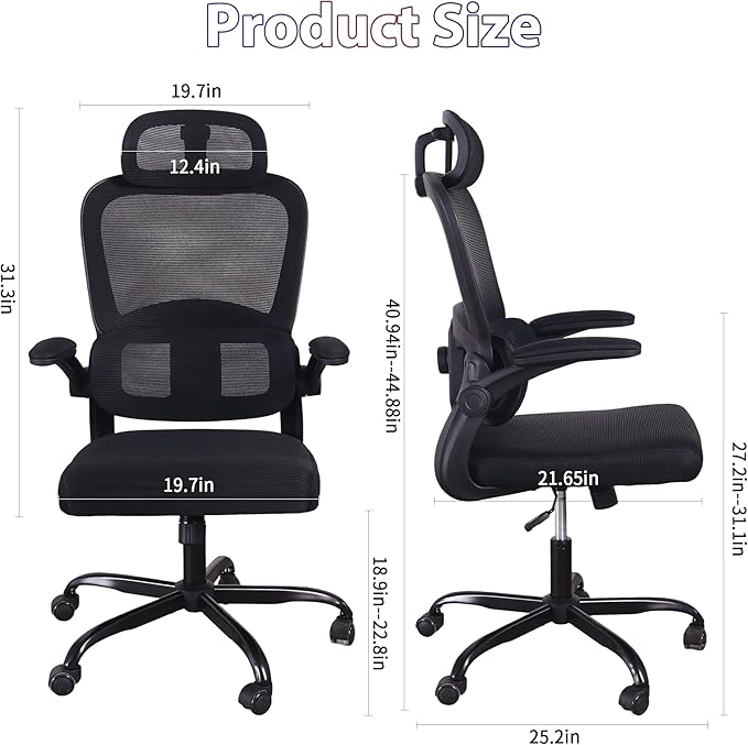 Office Chair Ergonomic Desk Chair,Office Desk Chair with High Back Mesh and Adjustable Lumbar Support Rolling Work Swivel Task Chairs with Wheel 3D Armrests and Headrest