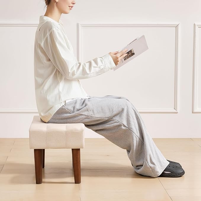 VECELO Small Foot Rest Under Desk Ottoman, Linen Foot Stool with Legs, Rectangle Footrest Leg Rest for Sofa, Relieve Stress, Better Posture, Ottoman Rest Stools for Living Room Entryway, Beige