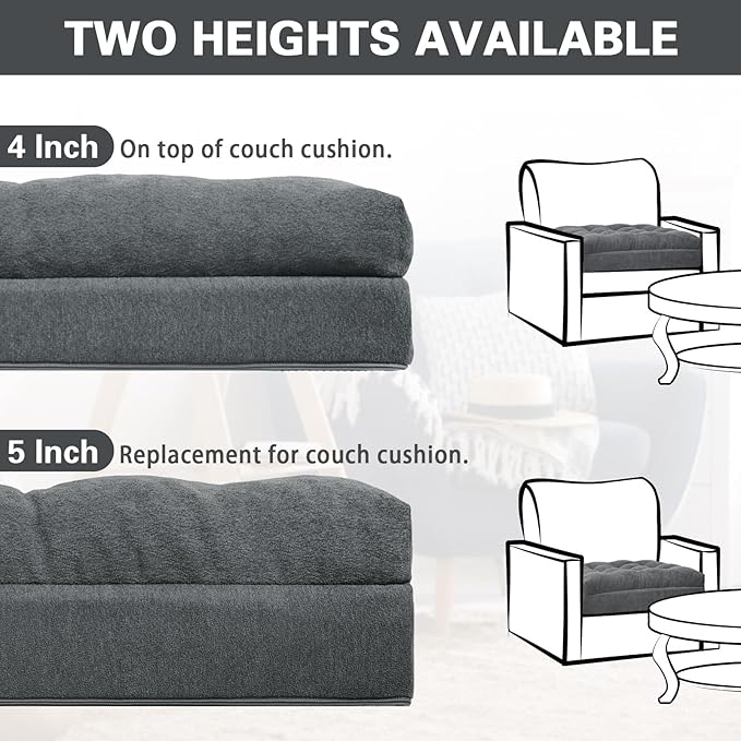 Recliner Seat Cushion for Elderly - Patented Dual Design for Sagging Recliner Replacement & Easy Get Up, Booster Cushion Relieves Back Pain from Sofa, Couch, Chair 20x20x4 Inches Dark Grey