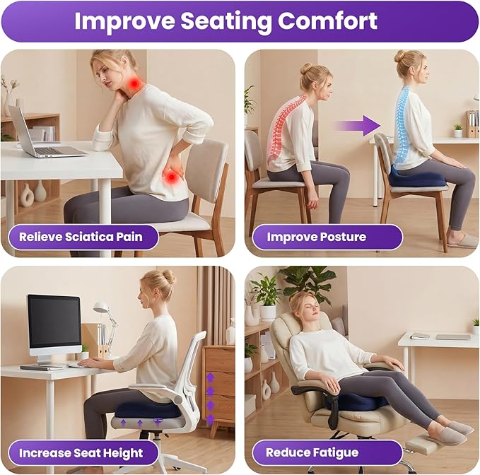 ZZ-WELL Seat Cushions for Office Chairs - Ergonomic Tailbone Pain Pressure Relief Seat Cushion - Extra Large & Thick Design Memory Foam Office Chair Cushion, 21.2" W X 16.5" L (Blue)