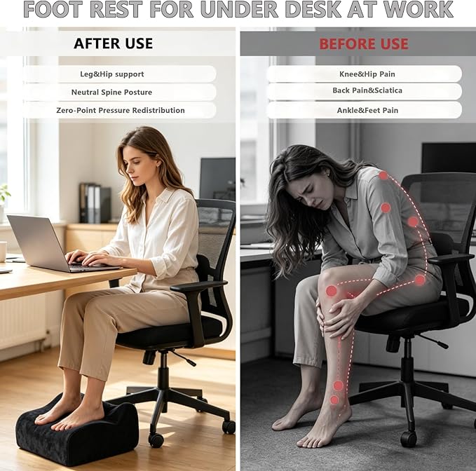 Foot Rest for Under Desk at Work. Multifunctional 3-Tier Foot Stool Office Desk Accessories, Soft Ergonomic Footrest,Support Foot Pillow,Heel Chair,Leg Elevation Pillow (Black, One Size)